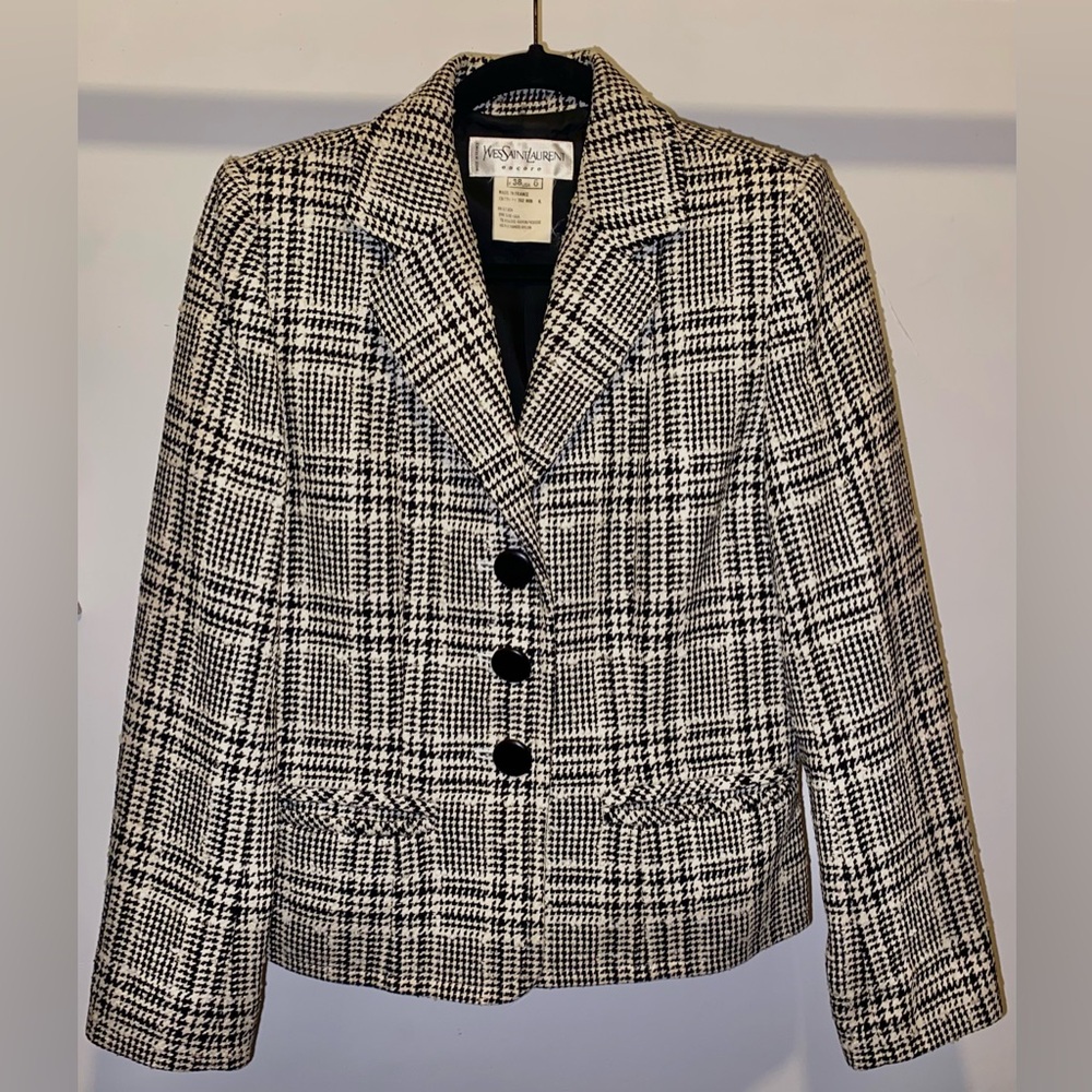 Yves Saint Laurent Black and White Checkered Blazer